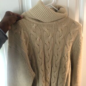 Cozy Cable Knit Turtleneck Sweater - Beige